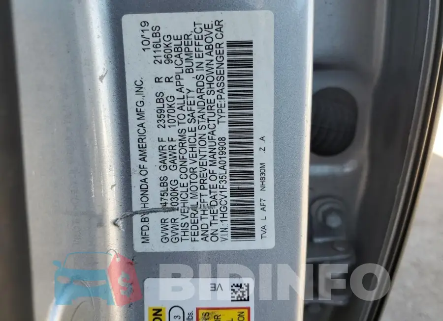 1HGCV1F35LA019908 Photo# 12