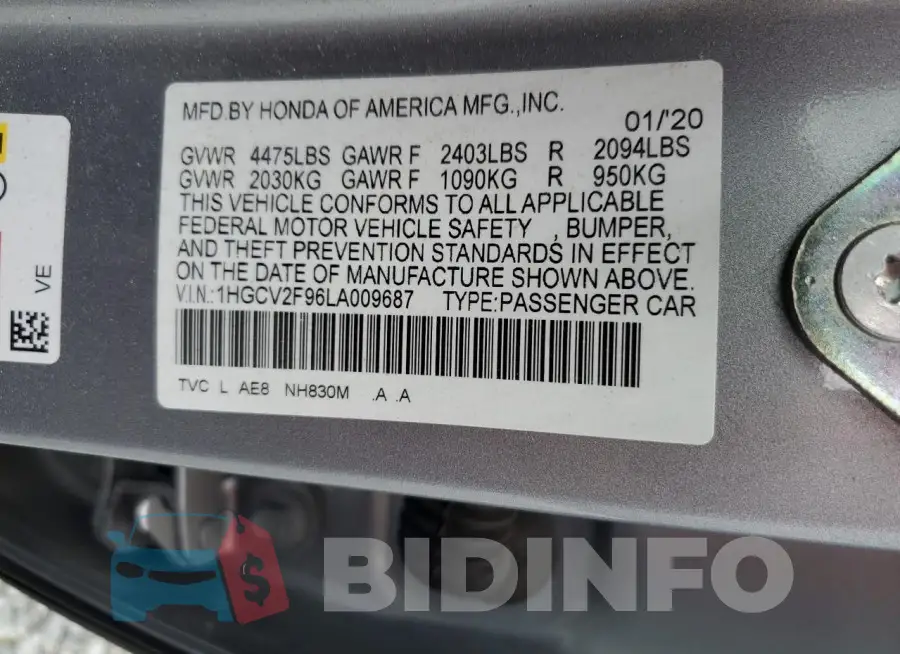 1HGCV2F96LA009687 Photo# 13