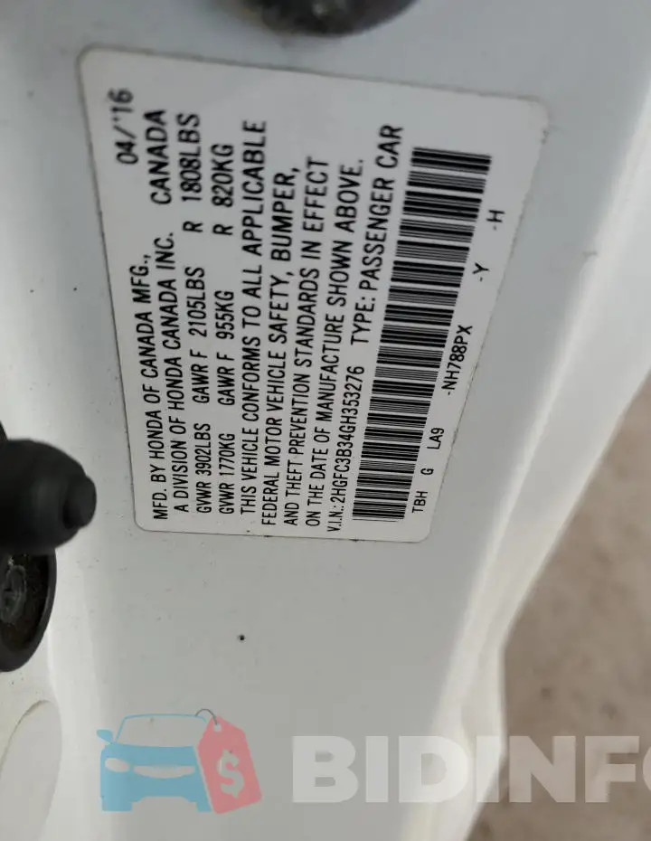 2HGFC3B34GH353276 Photo# 12