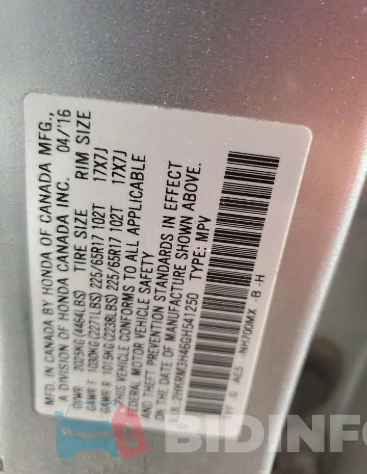 2HKRM3H46GH541250 Photo# 13