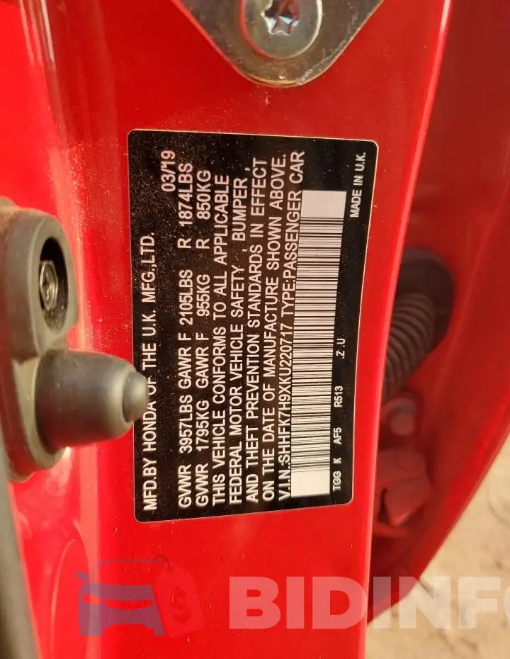 SHHFK7H9XKU220717 Photo# 13