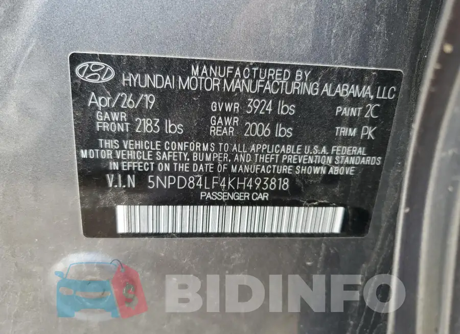 5NPD84LF4KH493818 Photo# 12