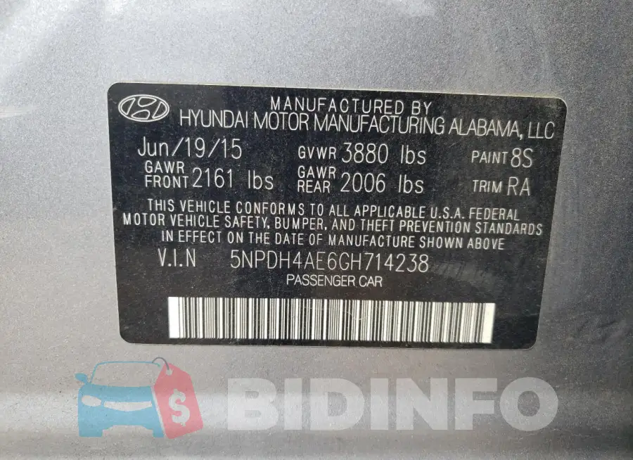 5NPDH4AE6GH714238 Photo# 12