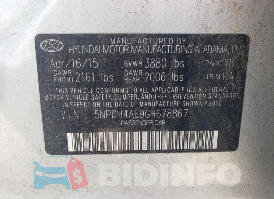 5NPDH4AE9GH678867 Photo# 12