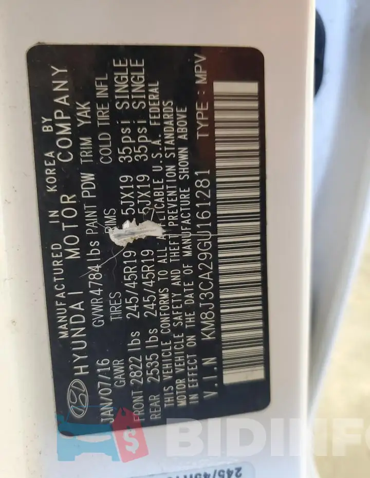 KM8J3CA29GU161281 Photo# 13