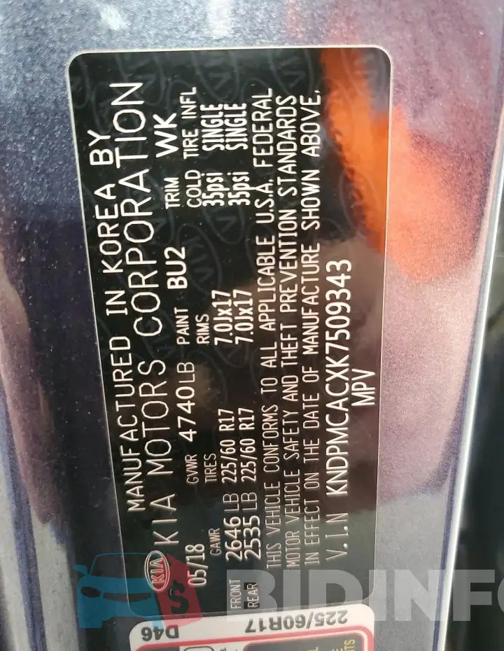 KNDPMCACXK7509343 Photo# 13