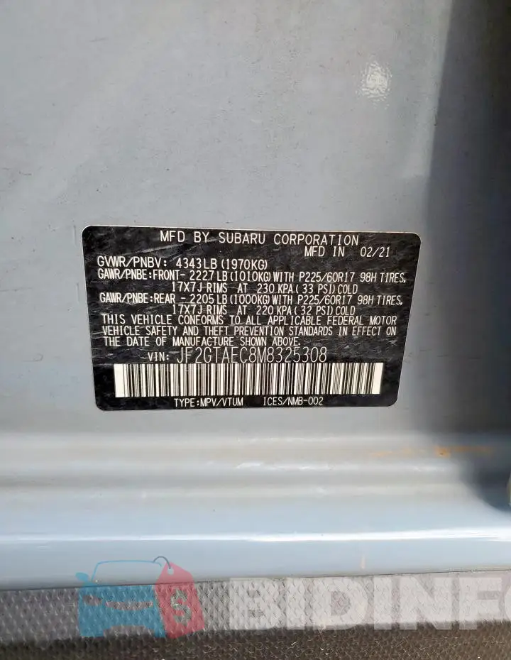 JF2GTAEC8M8325308 Photo# 13