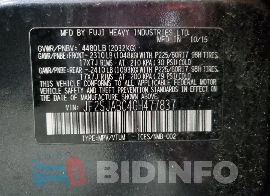 JF2SJABC4GH477837 Photo# 13