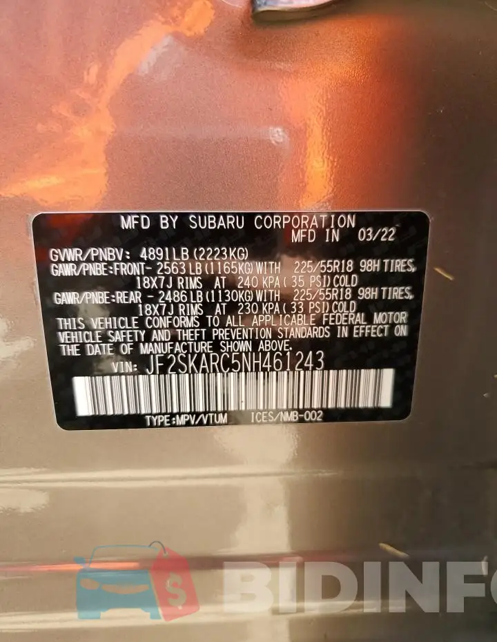 JF2SKARC5NH461243 Photo# 12