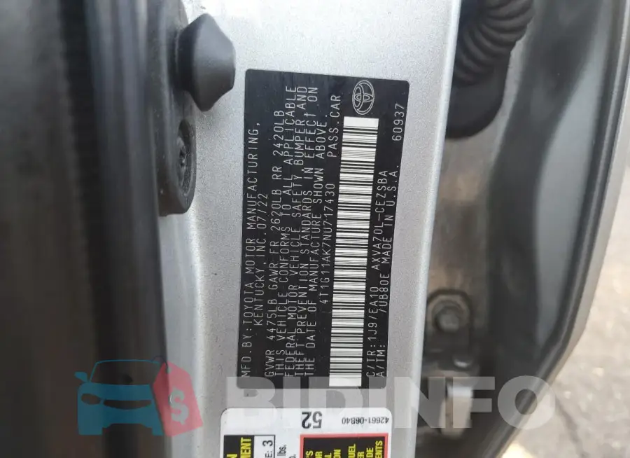 4T1G11AK7NU717430 Photo# 12