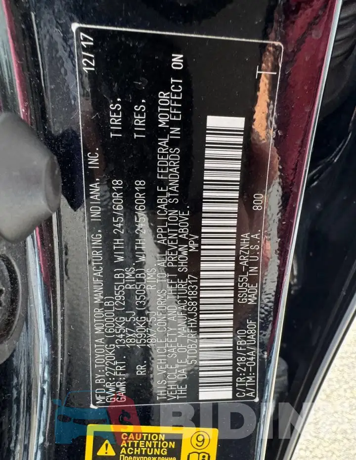 5TDBZRFHXJS818317 Photo# 11