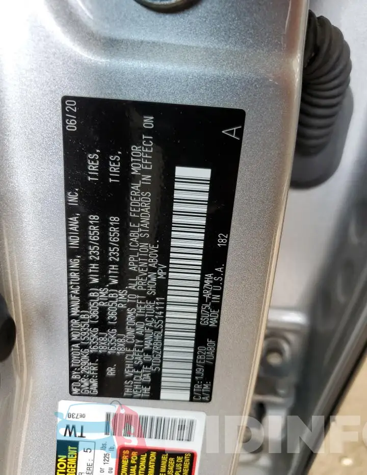 5TDGZRBH6LS514111 Photo# 13