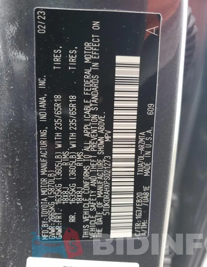 5TDKDRAHXPS021273 Photo# 13