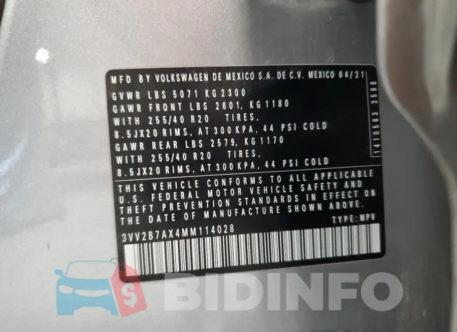 3VV2B7AX4MM114028 Photo# 13