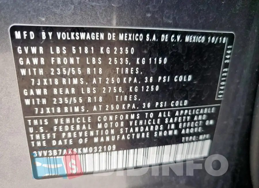 3VV3B7AX8KM032109 Photo# 12