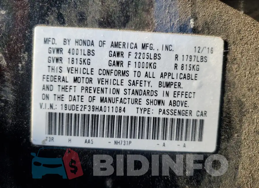 19UDE2F39HA011084 Photo# 12