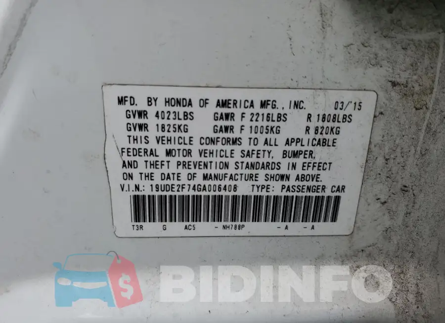 19UDE2F74GA006408 Photo# 12