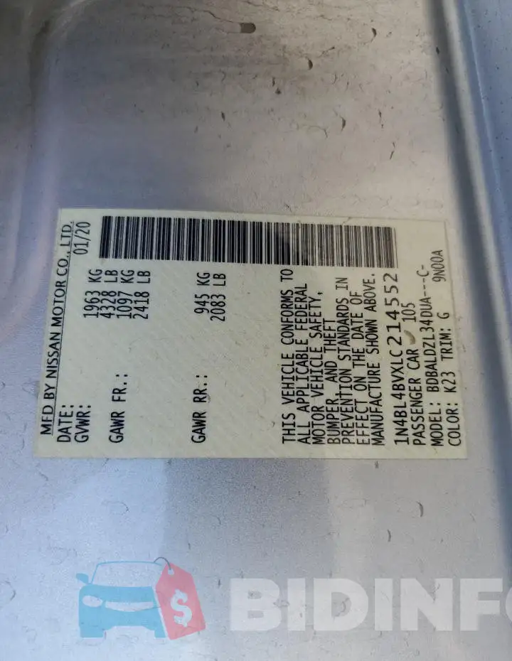 1N4BL4BVXLC214552 Photo# 13