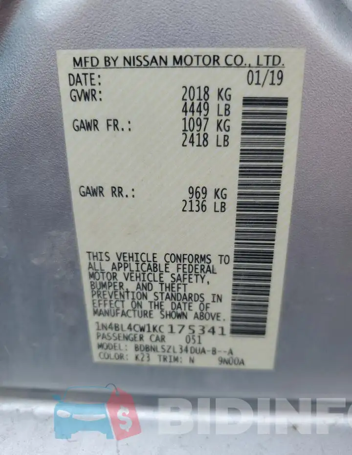 1N4BL4CW1KC175341 Photo# 13