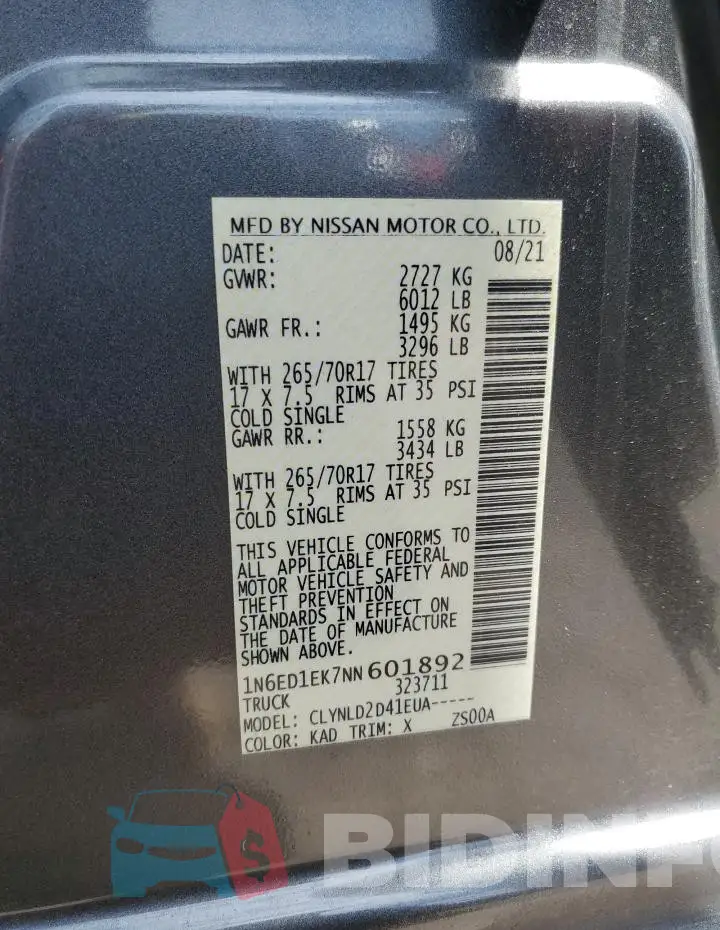 1N6ED1EK7NN601892 Photo# 13