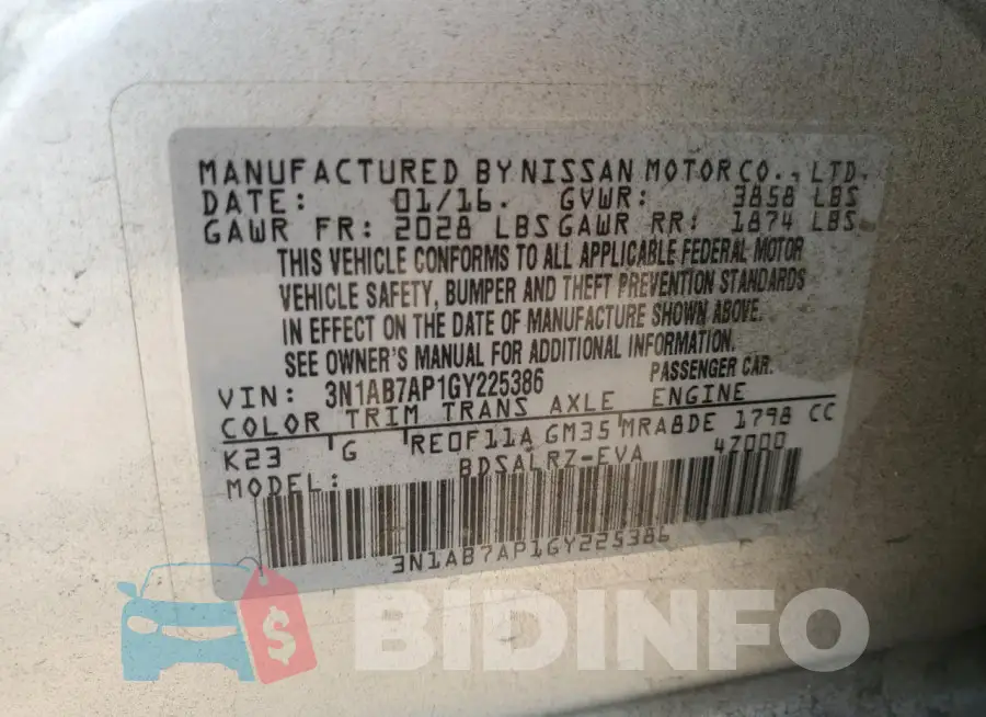 3N1AB7AP1GY225386 Photo# 12
