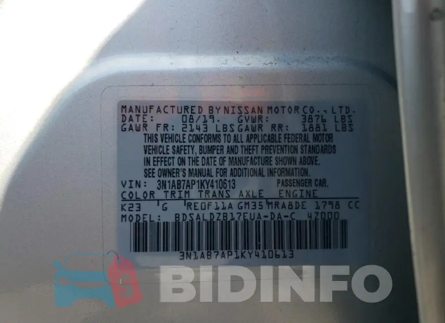3N1AB7AP1KY410613 Photo# 13