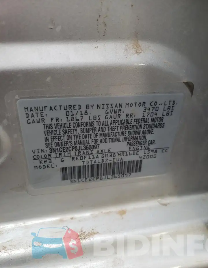 3N1CE2CP8JL365097 Photo# 12