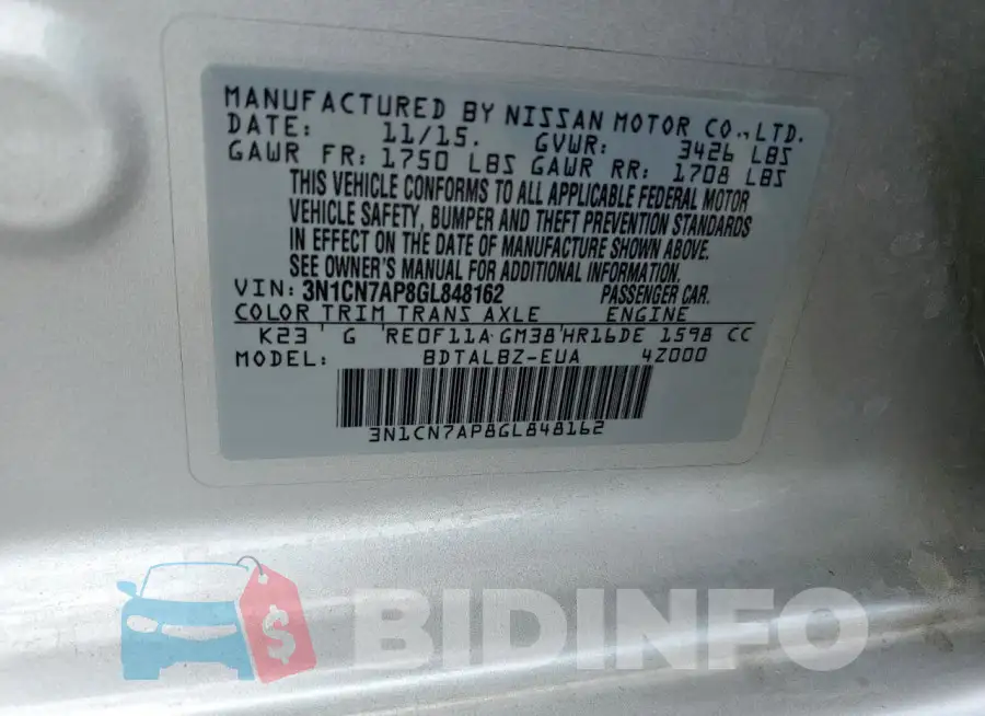 3N1CN7AP8GL848162 Photo# 12