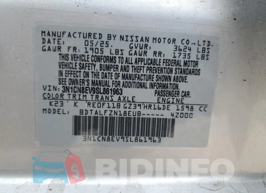 3N1CN8EV9SL861963 Photo# 12