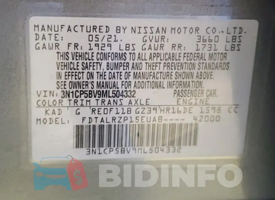 3N1CP5BV9ML504332 Photo# 14