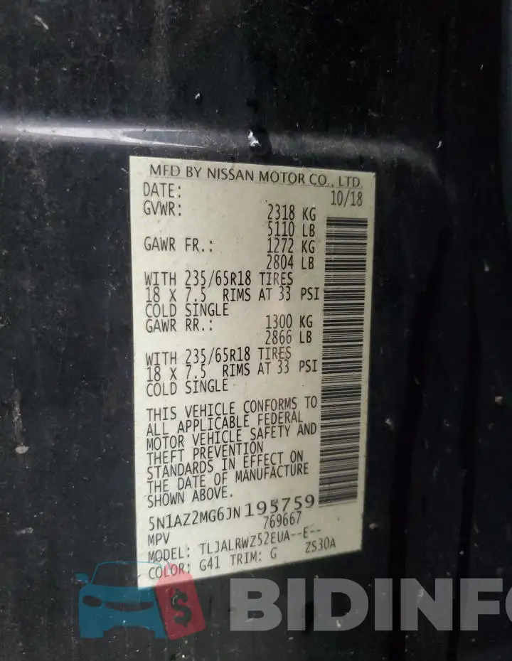 5N1AZ2MG6JN195759 Photo# 13