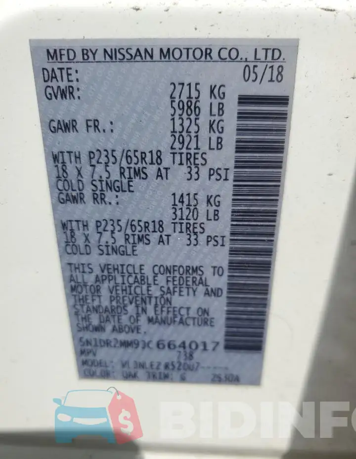 5N1DR2MM9JC664017 Photo# 13
