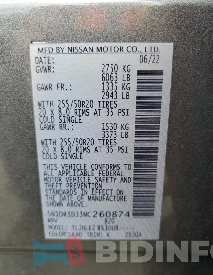 5N1DR3DJ3NC260874 Photo# 13