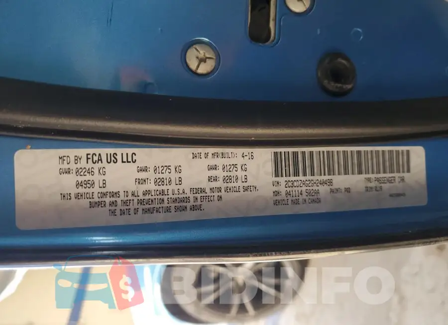 2C3CDZAG2GH240498 Photo# 13
