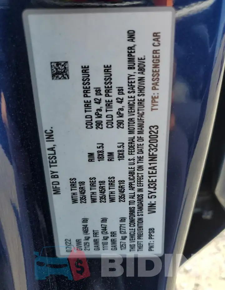 5YJ3E1EA1NF320023 Photo# 12