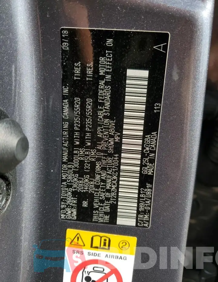 2T2BZMCA3KC170044 Photo# 13