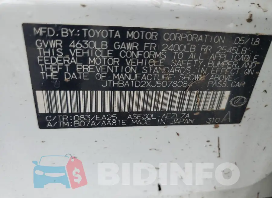 JTHBA1D2XJ5078084 Photo# 13
