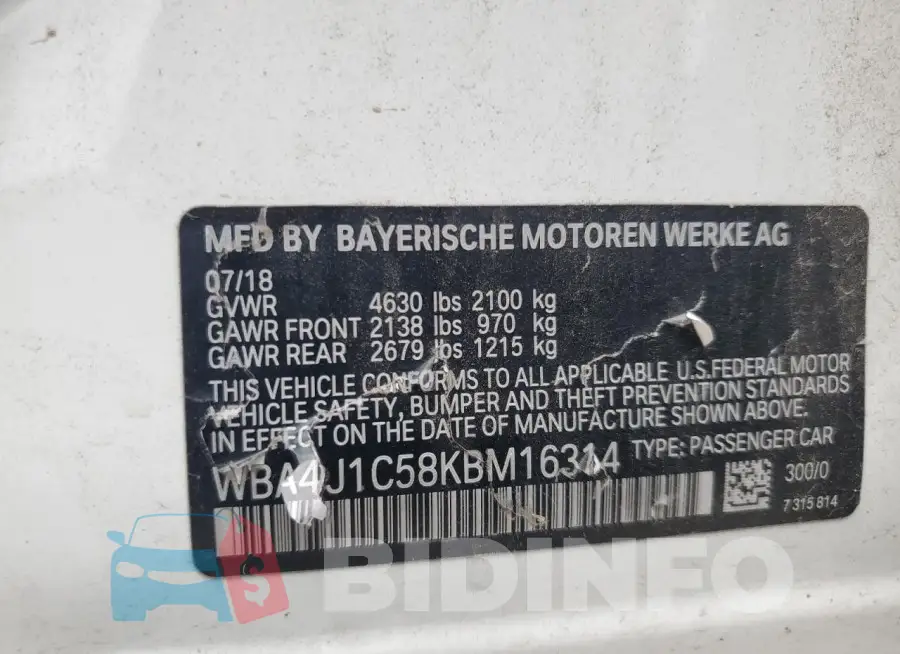 WBA4J1C58KBM16314 Photo# 13