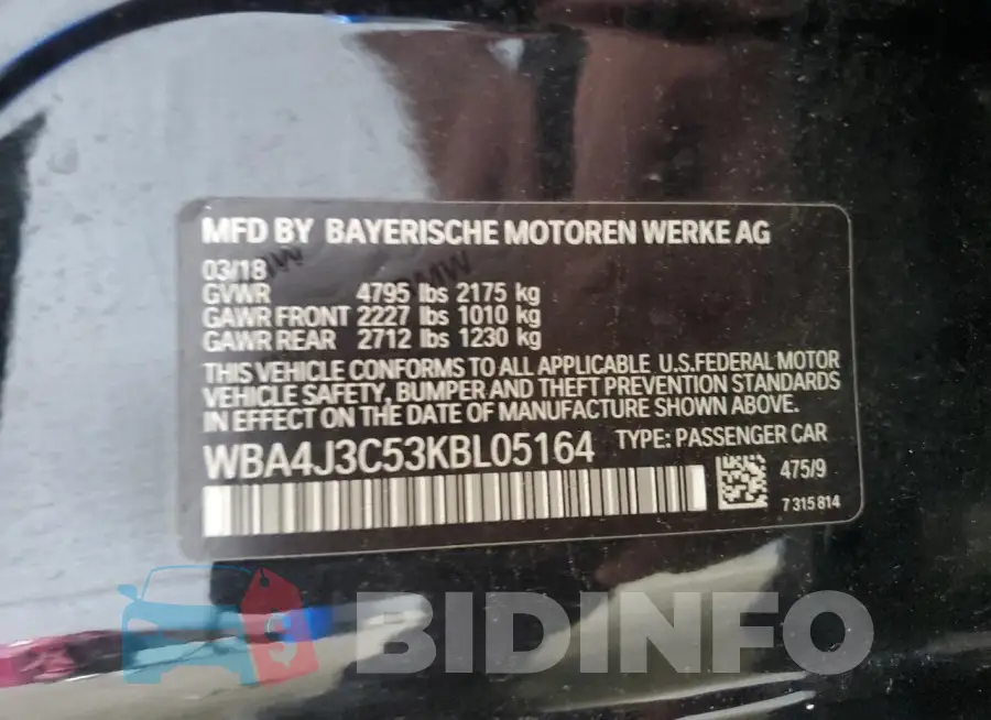 WBA4J3C53KBL05164 Photo# 13