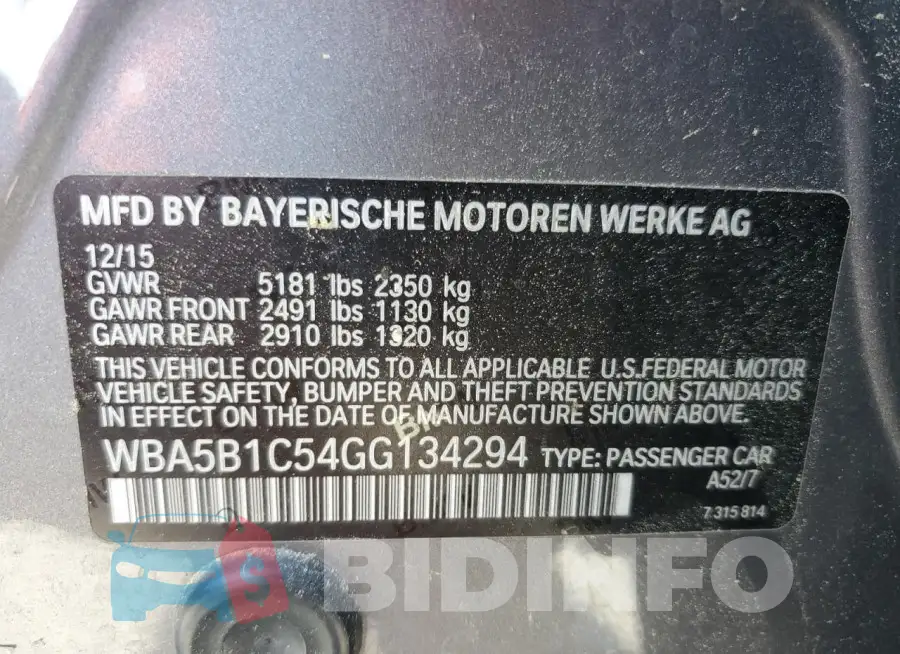 WBA5B1C54GG134294 Photo# 12