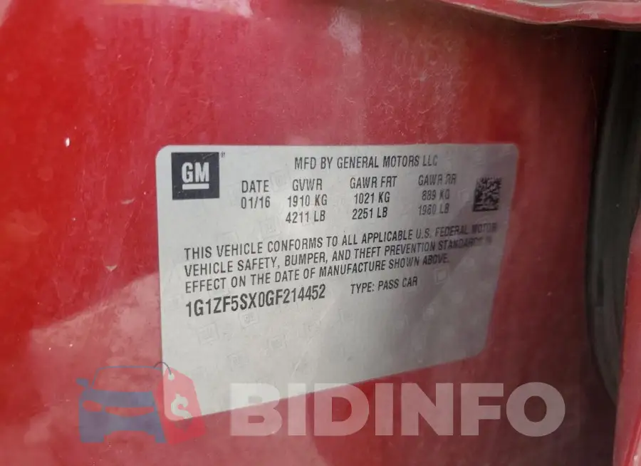 1G1ZF5SX0GF214452 Photo# 12