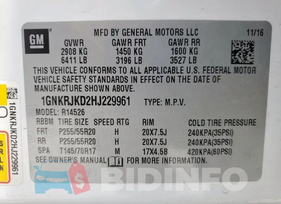 1GNKRJKD2HJ229961 Photo# 13