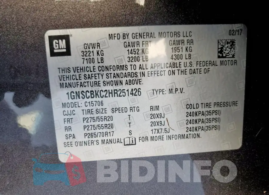 1GNSCBKC2HR251426 Photo# 13