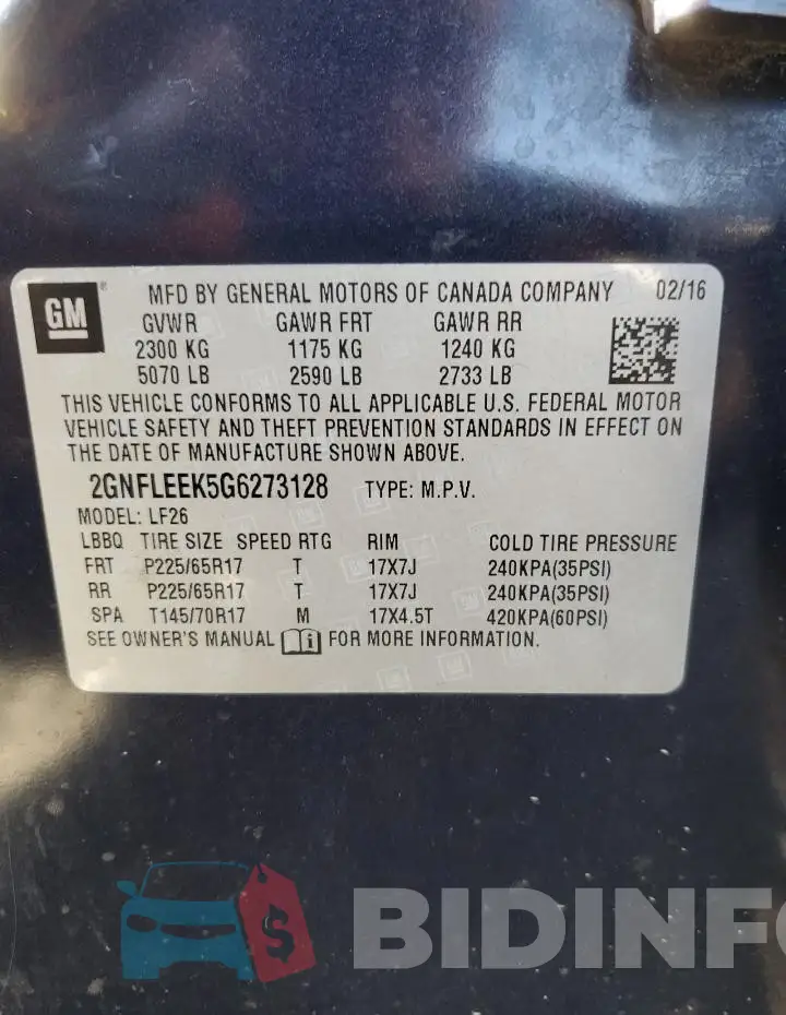 2GNFLEEK5G6273128 Photo# 14