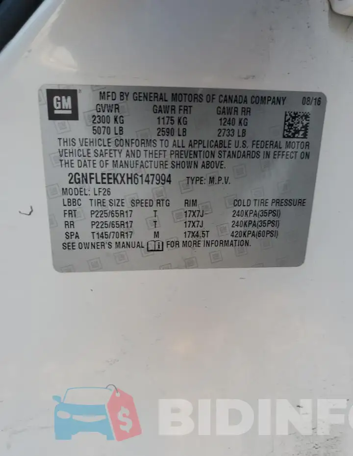 2GNFLEEKXH6147994 Photo# 13