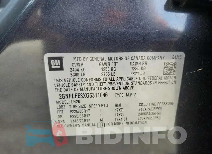 2GNFLFE3XG6311046 Photo# 13
