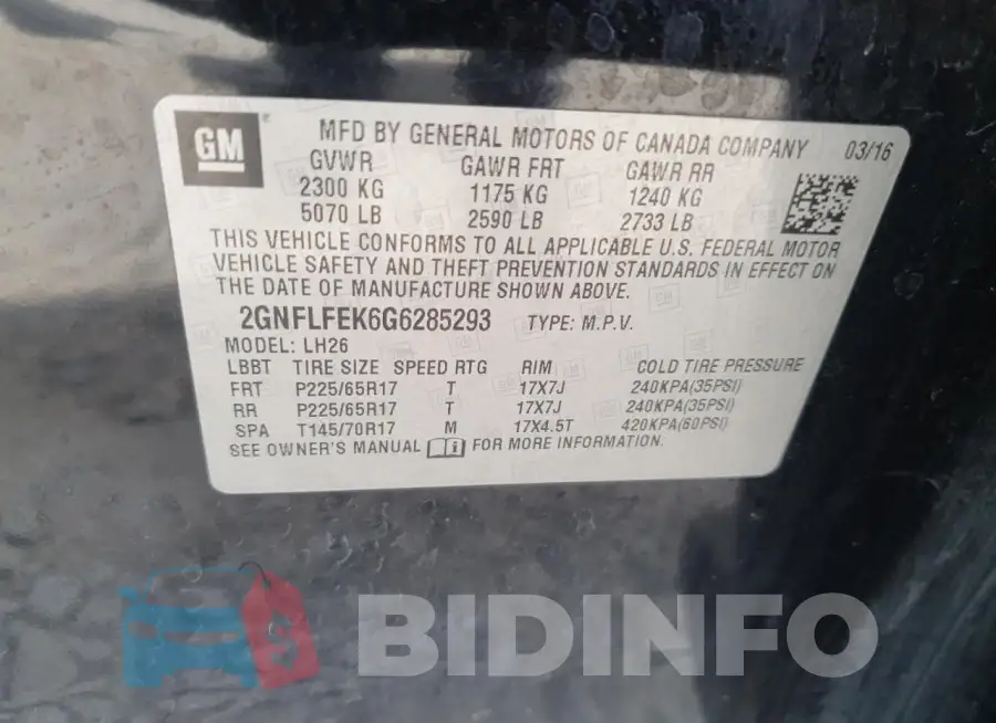 2GNFLFEK6G6285293 Photo# 13