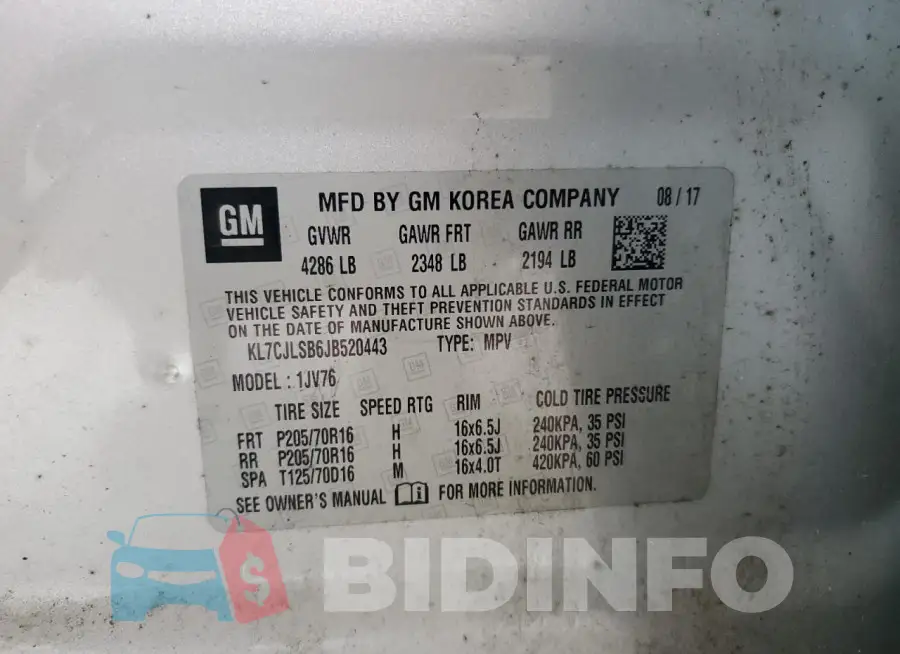 KL7CJLSB6JB520443 Photo# 13