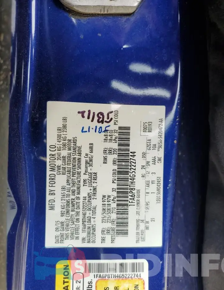 1FA6P8TH4G5222744 Photo# 12
