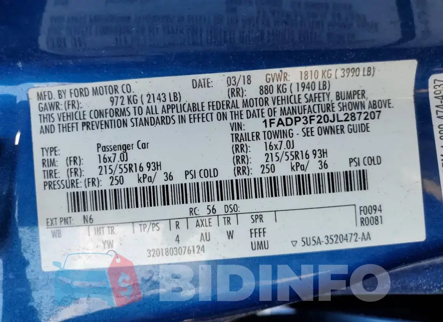 1FADP3F20JL287207 Photo# 12